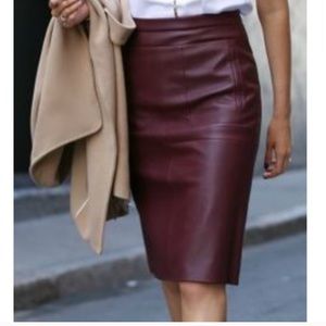 Ann Taylor Leather Burgundy Pencil Skirt 00P